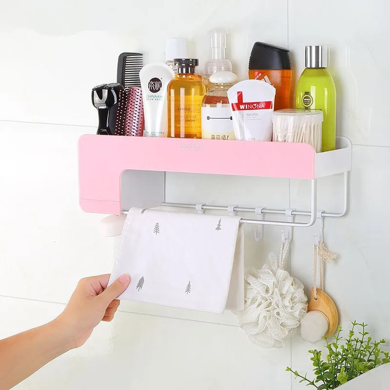 

Avoid Drilling Hole Bathroom Storage Towel Hanger Soap Shampoo Toilet Articles Washing Tools Rack