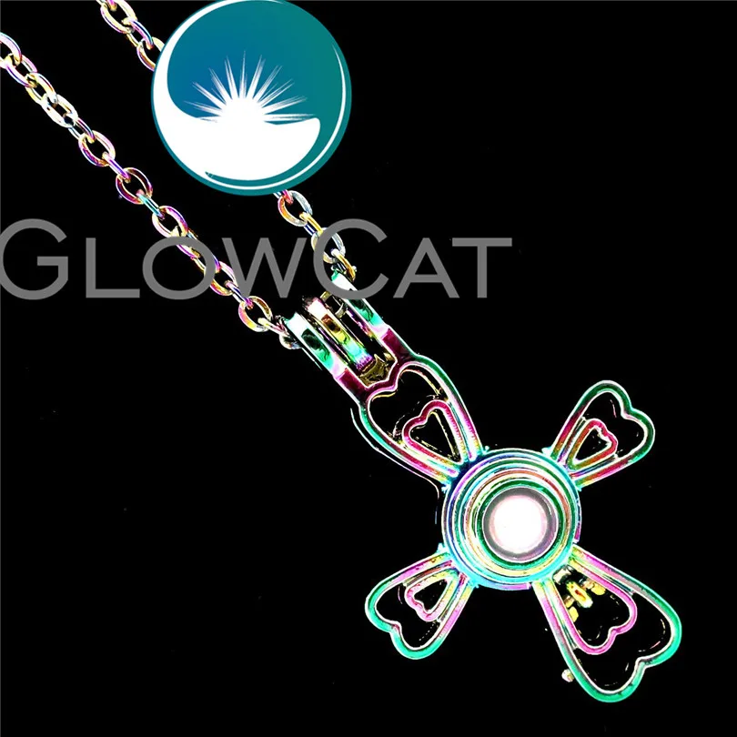 GLOWCAT R-C270 Радуга Цвета чехол с изображением сердечка цветка кареты украшены прозрачными фианитами Клетка подвеска духи, аэрозольный распылитель для ароматерапии, жемчужная клетка с плавающей медальон ожерелье