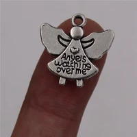 15pcs silver plated angels watching over me alloy pendant for earrings bracelet diy jewelry charm making19x19mm a446