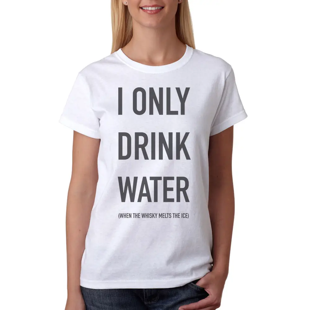 Белый Футболка с надписью «I Only Drink Water», новые размеры, S-XL, модная брендовая хипстерская женская футболка в стиле Харадзюку, хлопковая Повседневная забавная футболка - Цвет: Белый