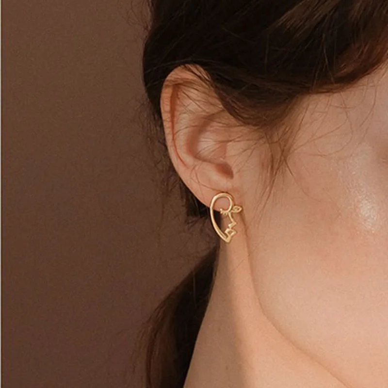 gold earring Оригинальные Винтажные серьги-гвоздики из металлического сплава золотого и серебряного цветов для женщин, шикарные корейские МИНИ-контурные серьги - Окраска металла: gold earring