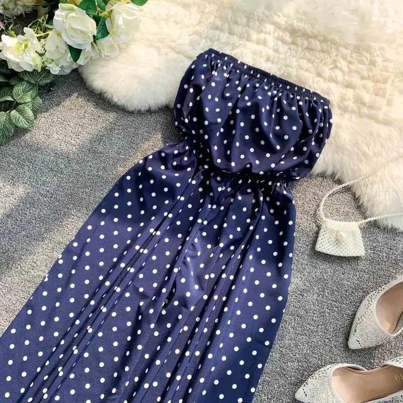 Женский пляжный комбинезон ALPHALMODA без бретелек в горошек с широкими штанинами