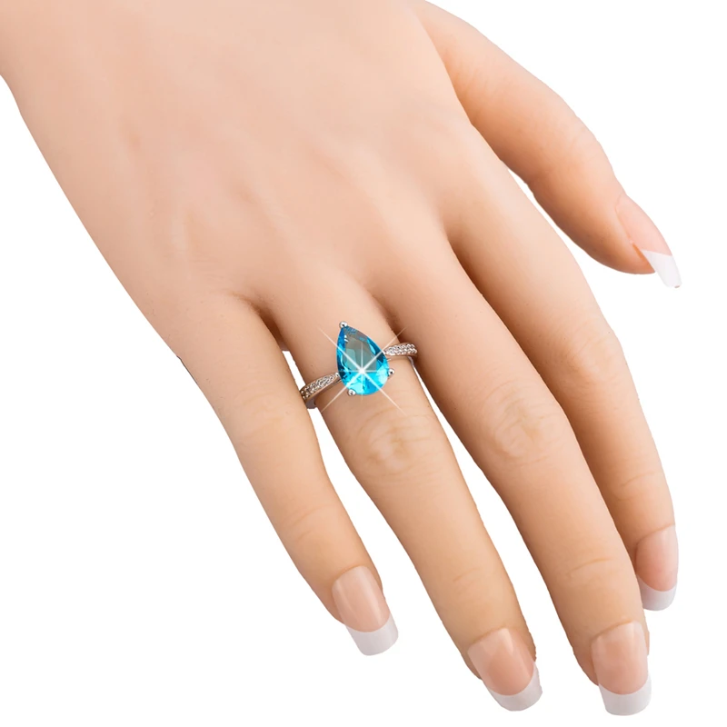 Маленькая груша 15 мм небесно-голубой зеленый циркон посеребренное кольцо для