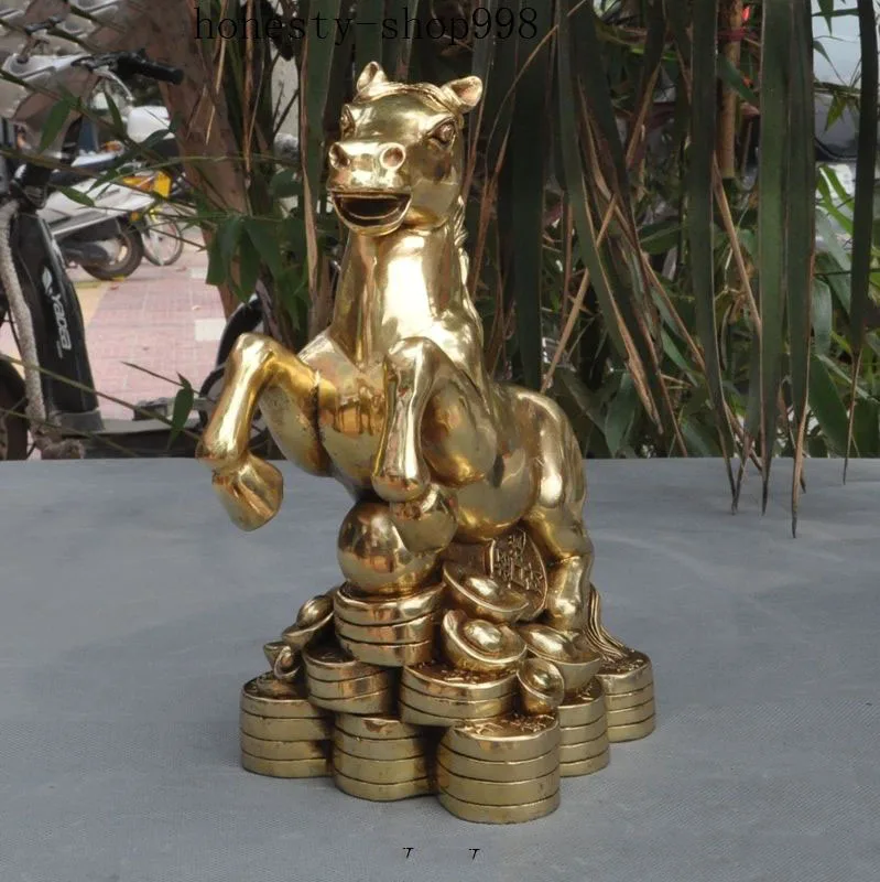 

christmas 9"Chinese Fengshui brass Wealth Yuanbao money Success zodiac Animal Horse statue halloween