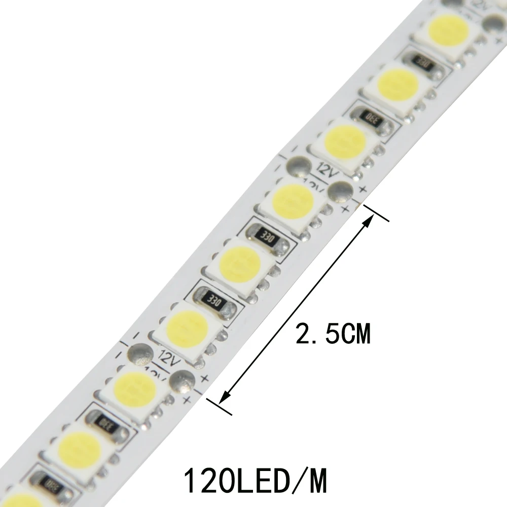 Супер яркий 120 светодиодов/м 18 20 лм не водонепроницаемый SMD5050 5 м DC12V чистый