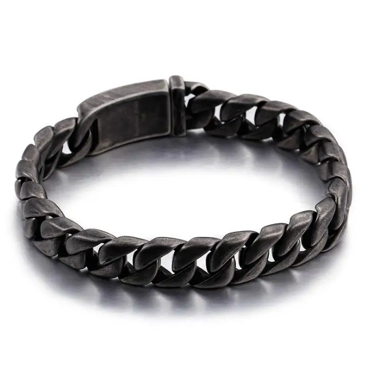 13/17/20/25mm Wide Heavy Curb Cuban Bracelets Black 316L Stainless Steel Vintage Bike Biker Bracelet Mens Boys Chain Jewelry | Украшения и