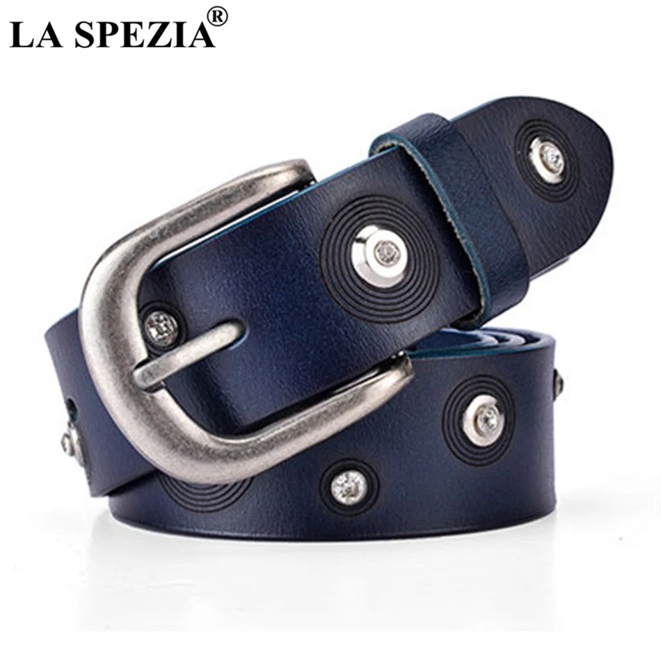 LA SPEZIA, женские Стразы, ремни, модный, розовый, настоящий, женский кожаный пояс, украшенный заклепками, натуральная коровья кожа, женский ремень, 110 см