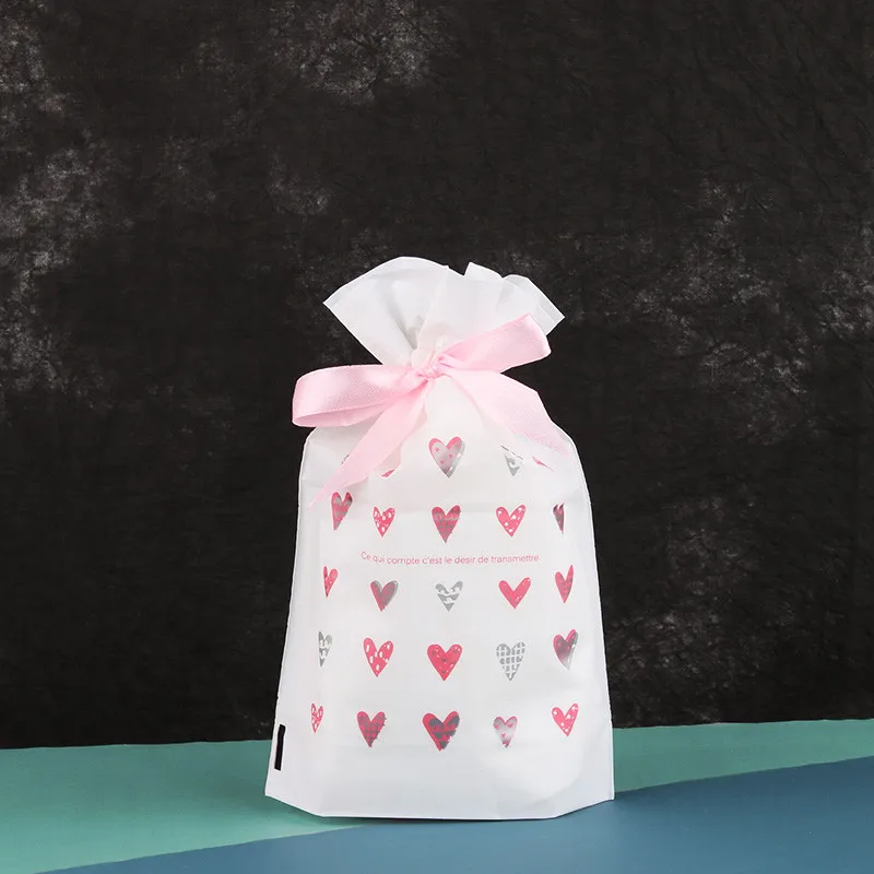 White Heart LBSISI Life 10 шт. пластиковый мешок на шнурке с лентой для печенья, закусок, конфет, сумки для дня рождения, свадебного декора, подарочные пакеты - Цвет: White Heart