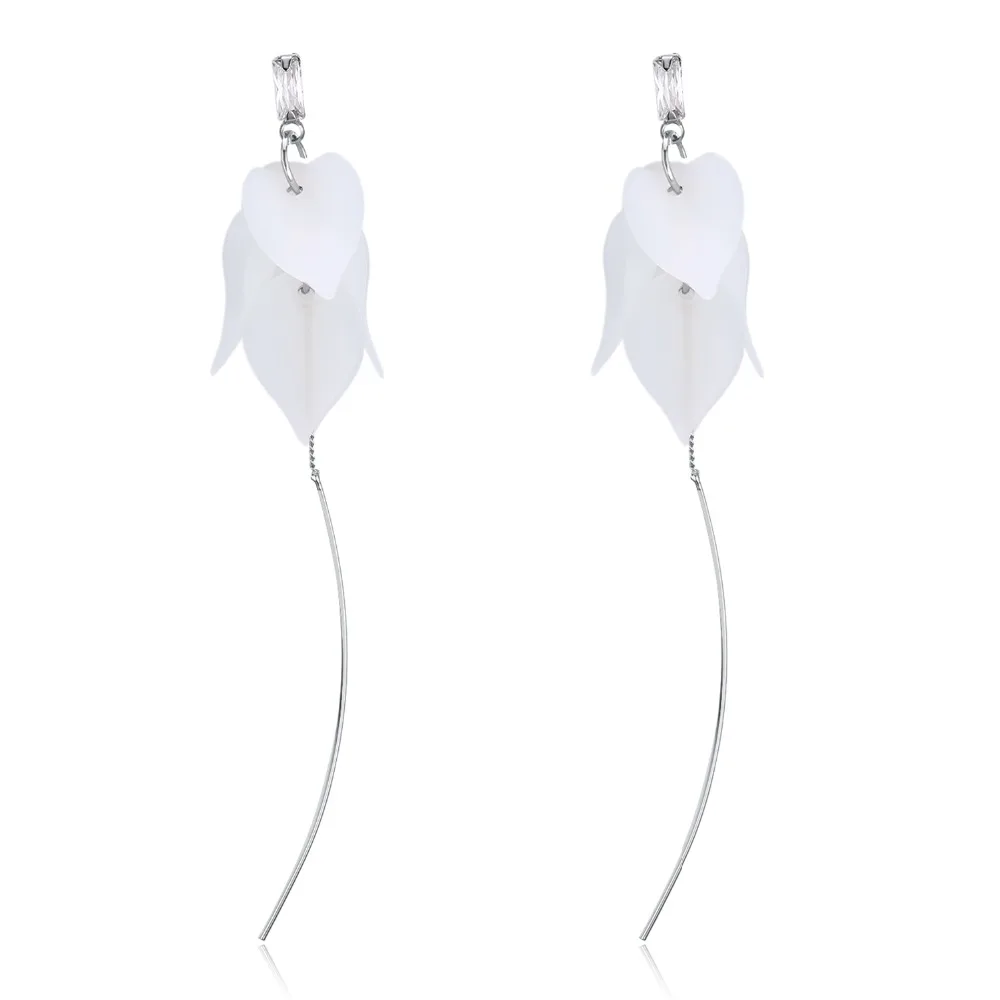NanBo Fashion long Feather dangle earrings with stones simple drop cube crystal jewelry Flower women gifts | Украшения и
