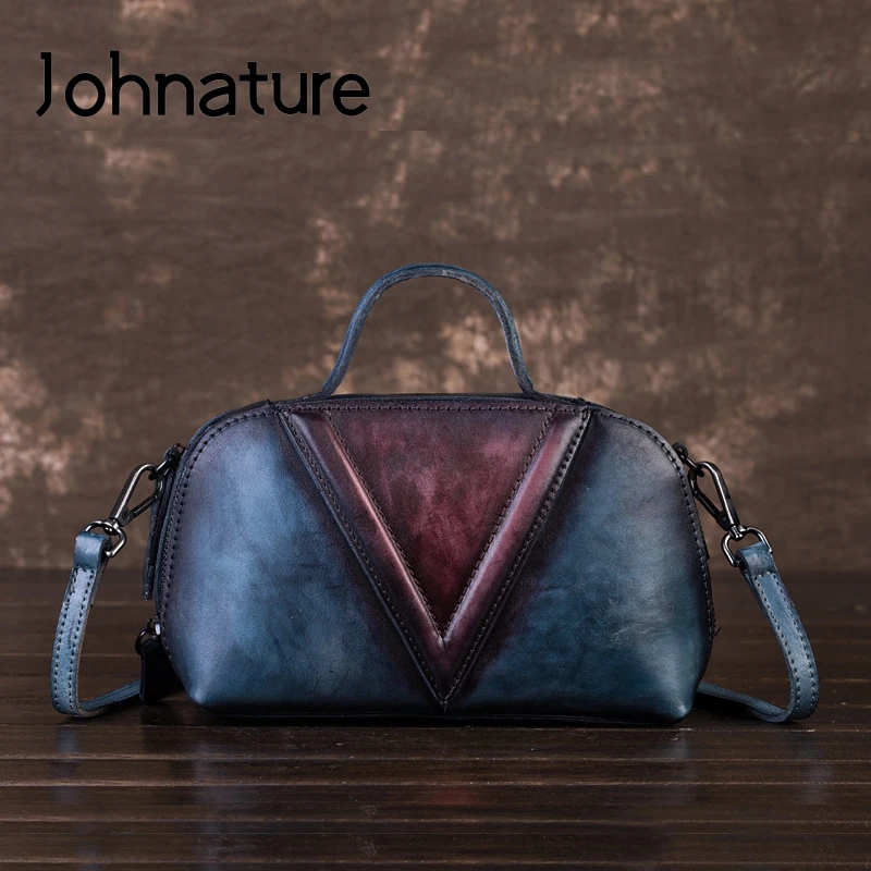Фото Женская винтажная сумка мессенджер Johnature на молнии из воловьей кожи 5 видов