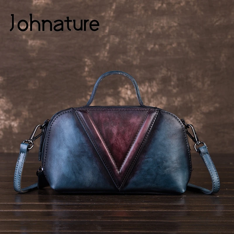 Женская винтажная сумка мессенджер Johnature на молнии из воловьей кожи 5 видов