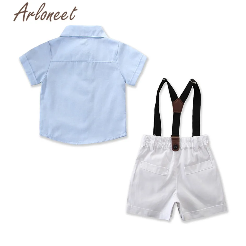ARLONEET Clothes newborn baby boy Bow Blouse Solid shirt Top Bib pants high quality 2pcs gentleman 2019 summer Outfit |