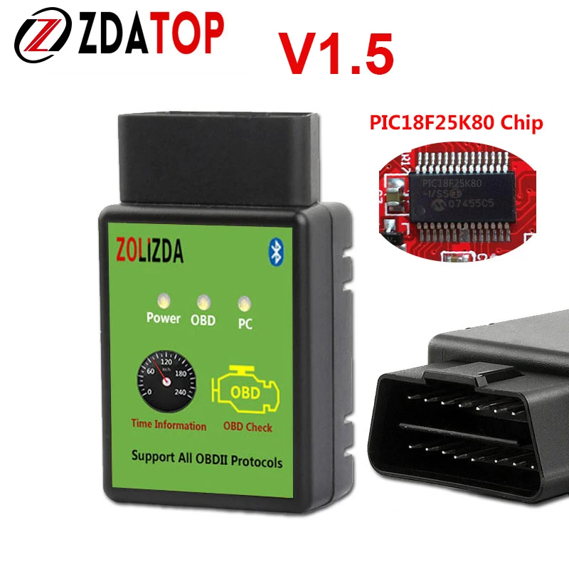 Elm327 Bluetooth ELM 327 V1.5 V 1,5 OBD2 OBDII адаптер Авто сканер для Android код читателя диагностический инструмент PIC18F25K80