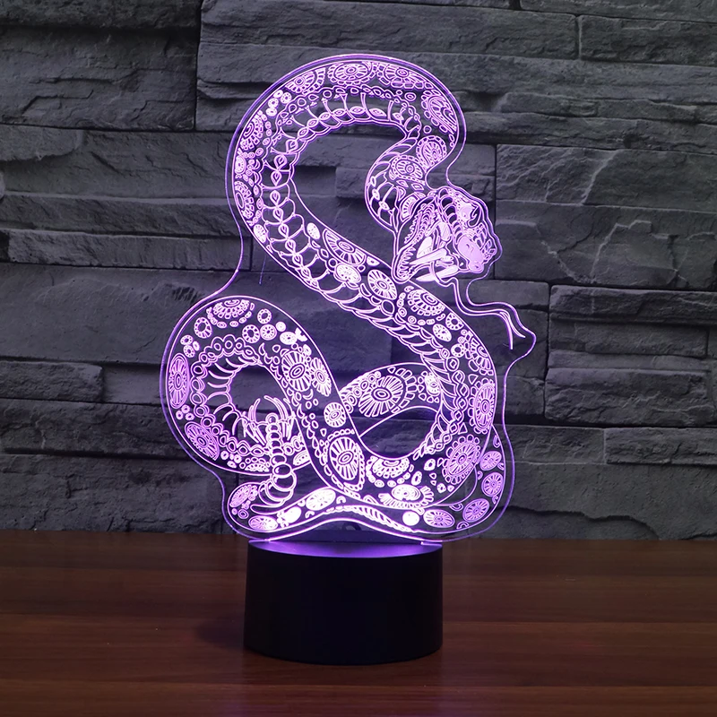 Креативная 3D лампа Boa constrictors LED USB Snake ночные светильники 7 видов цветов