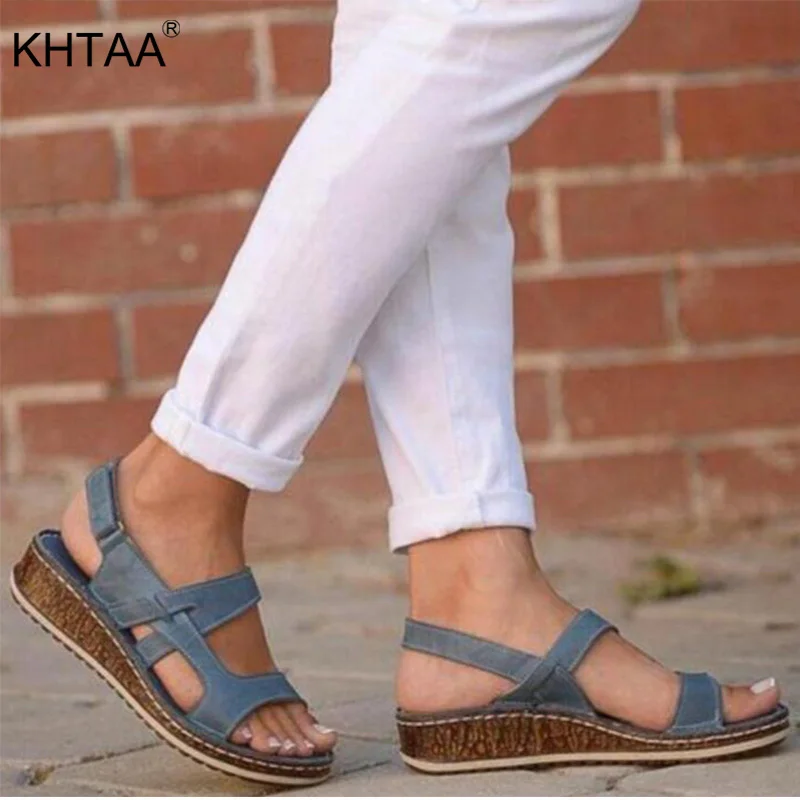 

KHTAA Women Gladiator Sandals Platform Wedges Sewing Buckle Strap Ladies Open Toe SlingBack Female Fashion Casual Shoes Summer