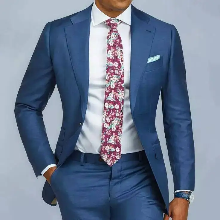 2 шт. синий формальный мужской костюм Slim Fit один нагрудный мужские s костюмы индивидуальный пошив смокинг жениха блейзер для свадьбы Выпускной пиджак брюки terno
