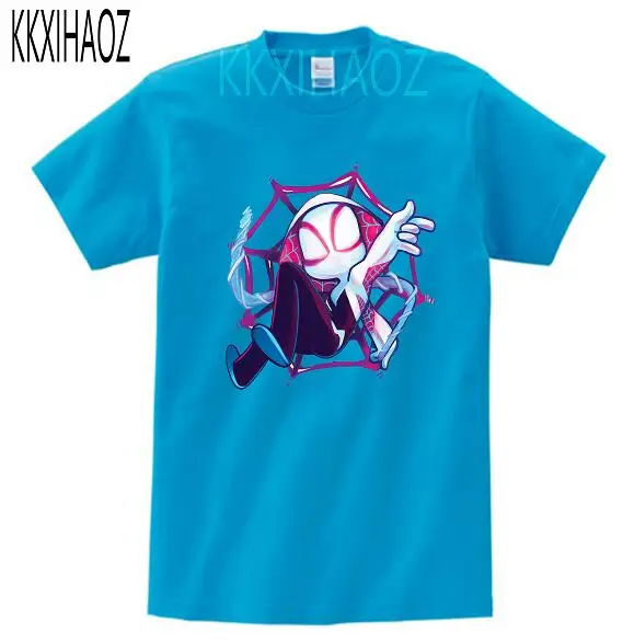 blue childreT-shirt Новинка года; модная футболка с принтом «Человек-паук» Веселая футболка детская футболка с принтом популярная летняя футболка - Цвет: blue childreT-shirt