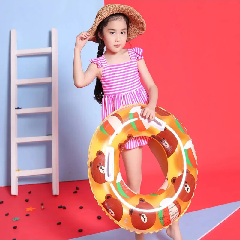 Kids Cartoon Swimming Ring With Handle Brown Bear Kenai Rabbit Float Children Inflatable Pool Toys Child Gift Summer Fun |