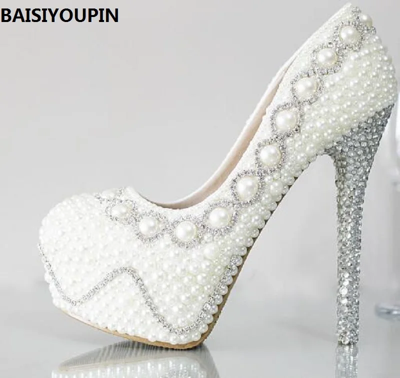 

2017 New Wedding Shoes Bridal Shoes Rhinestone Women's Shoes Married White High-heeled WOMEN 4/7/10/12/14cm Women Wedding Shoes