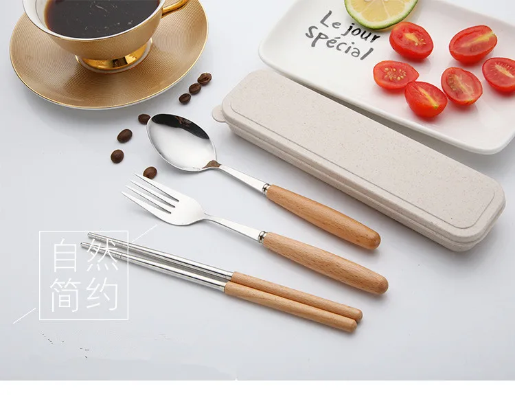 

1SET Flatware Sets Wooden Handle Stainless Steel Senior Tableware with Spoon ,Fork ,Chopstick Sets PI 010