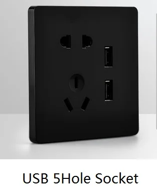 2USB 5HOLE Настенный выключатель темно-черного цвета, 1 канал, 1 канал, 2 канала, 2 канала, 1 канал, многоходовой, 3 банды, 2 канала, 4 канала, 1 канал, выключатель, светодиодный светильник, Бескаркасный - Цвет: 2USB 5HOLE