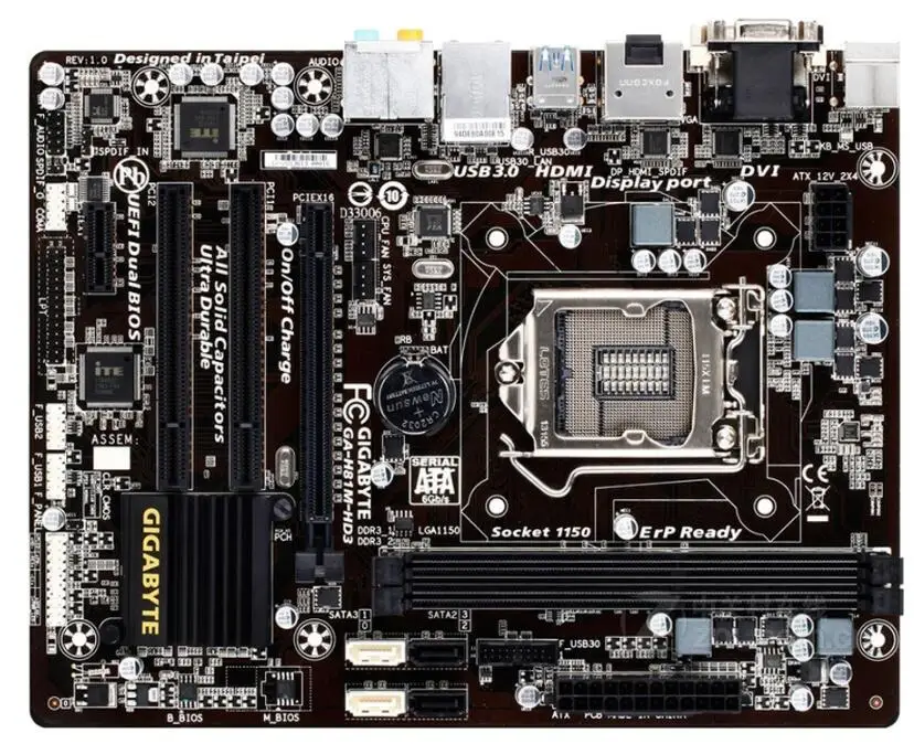 Для Gigabyte GA-H81M-HD3 Original использовали материнскую плату H81M-HD3 H81 разъем LGA 1150 DDR3 USB3.0 SATA3.0