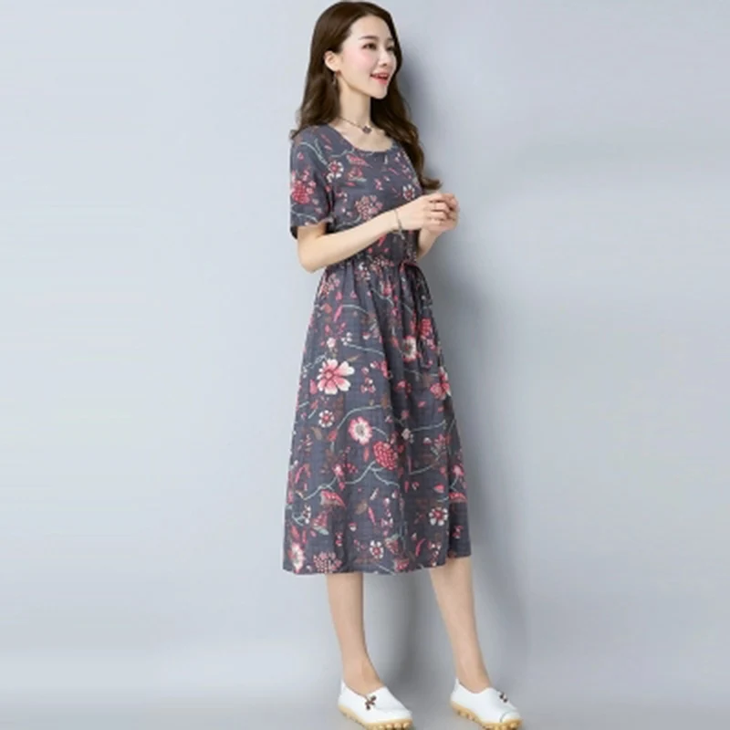 Женское платье с коротким рукавом и цветочным принтом повседневное длинное из