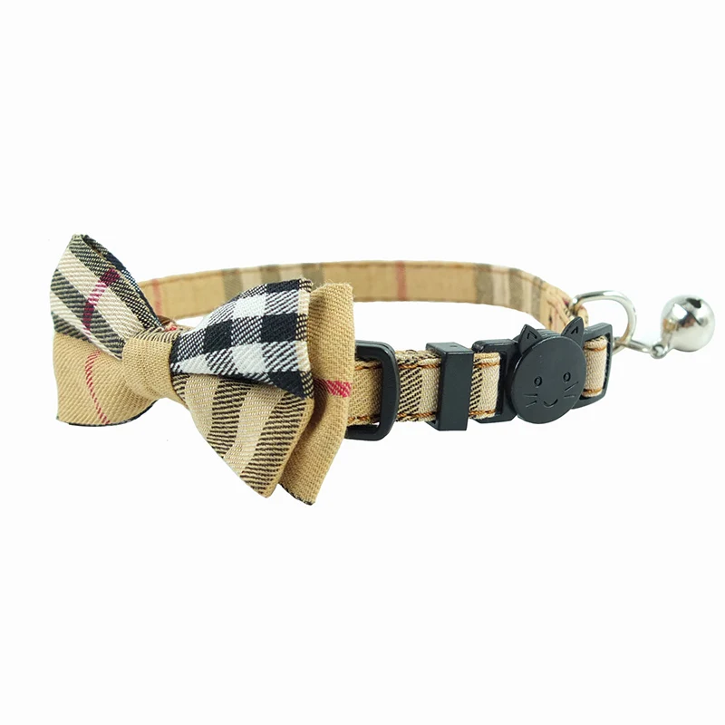 Gray Plaid 15 цветов, кошачий ошейник, Разъемный галстук-бабочка, колокольчик, аксессуары, хлопковые клетчатые воротники в горошек, быстроразъемный ошейник для котенка 17-28 см - Цвет: Gray Plaid