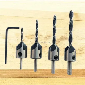 Набор сверл промышленная Зенковка из быстрорежущей стали, набор из 4 насадок 5 сверло с канавками, для зенкеров, 3 мм, 4 мм, 5 мм, 6 мм