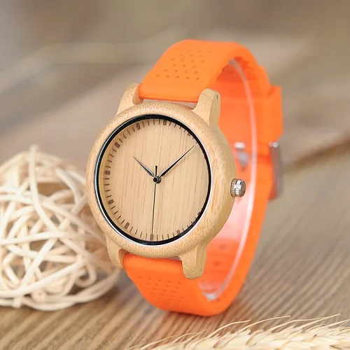 Reloj mujer BOBO BIRD мужские деревянные часы Цветной силиконовый ремешок мягкие Модные женские деревянные кварцевые наручные часы отличные подарки C-aB05 - Цвет: B05