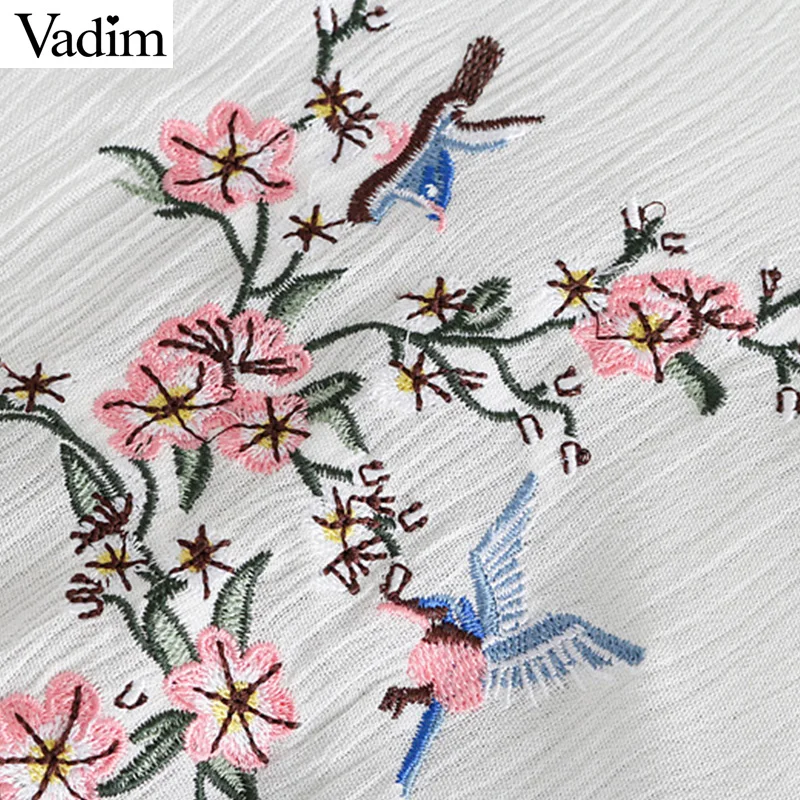 Vadim V neck bow tie floral embroidery loose shirts oversized see through long sleeve blouse ladies fashion tops blusas LT1971 |