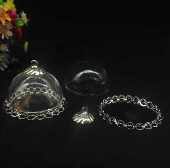 5pcs 25mm clear Half Round Glass Cover Dome Vial double lace base cap set glass vial pendant diy cover dome jars necklace | Дом и сад