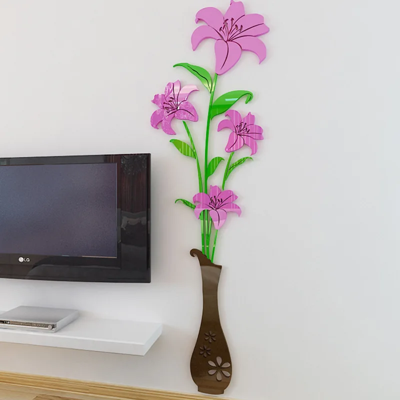 Ваза Слива 3d Кристальные акриловые твердые настенные наклейки для гостиной