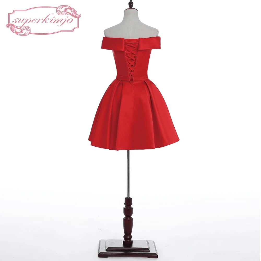 SuperKimJo Red Homecoming Dresses Short Satin Cheap Cocktail Party Dresses Robe Cocktail Vestido De Curto