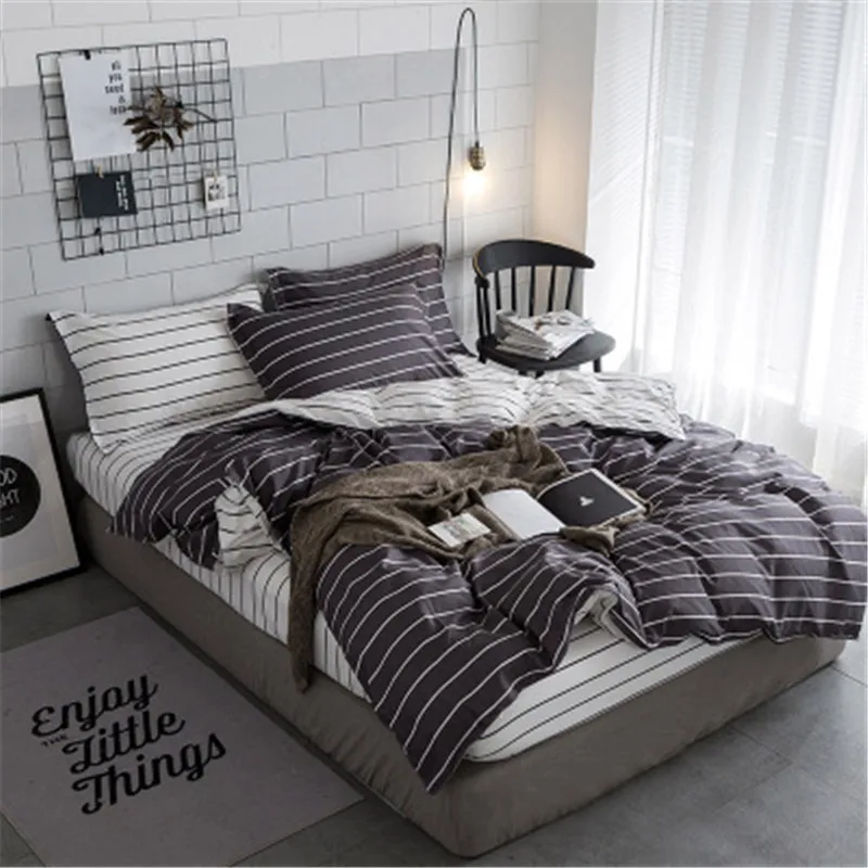 

Bedding Striped Plaid 3/4 PCS Sets, Printed Simple College Style Bedclothes, Suitable for Twin / Full / Queen