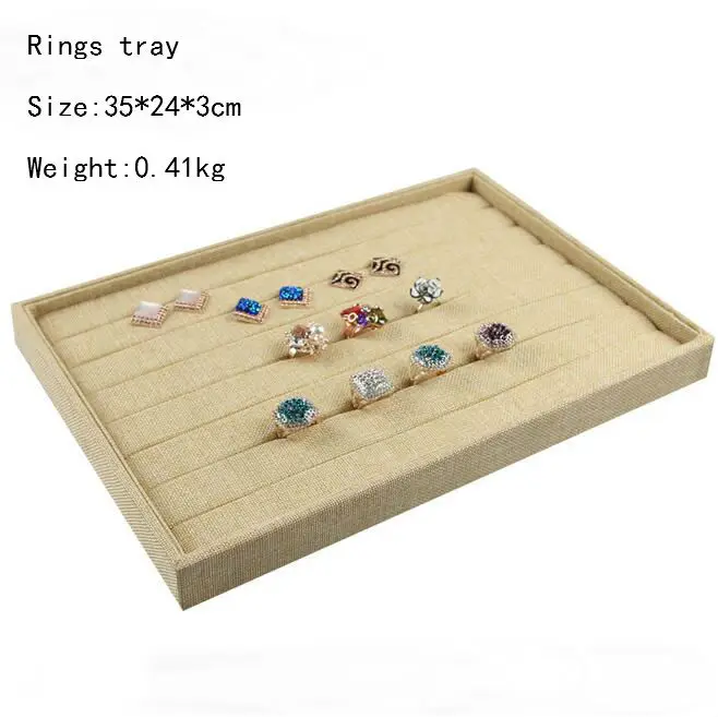 ring tray Льняных ювелирных изделий лоток для кольца ожерелье кулон серьги Витрина комбинация хранения ювелирных изделий Органайзер - Цвет: ring tray