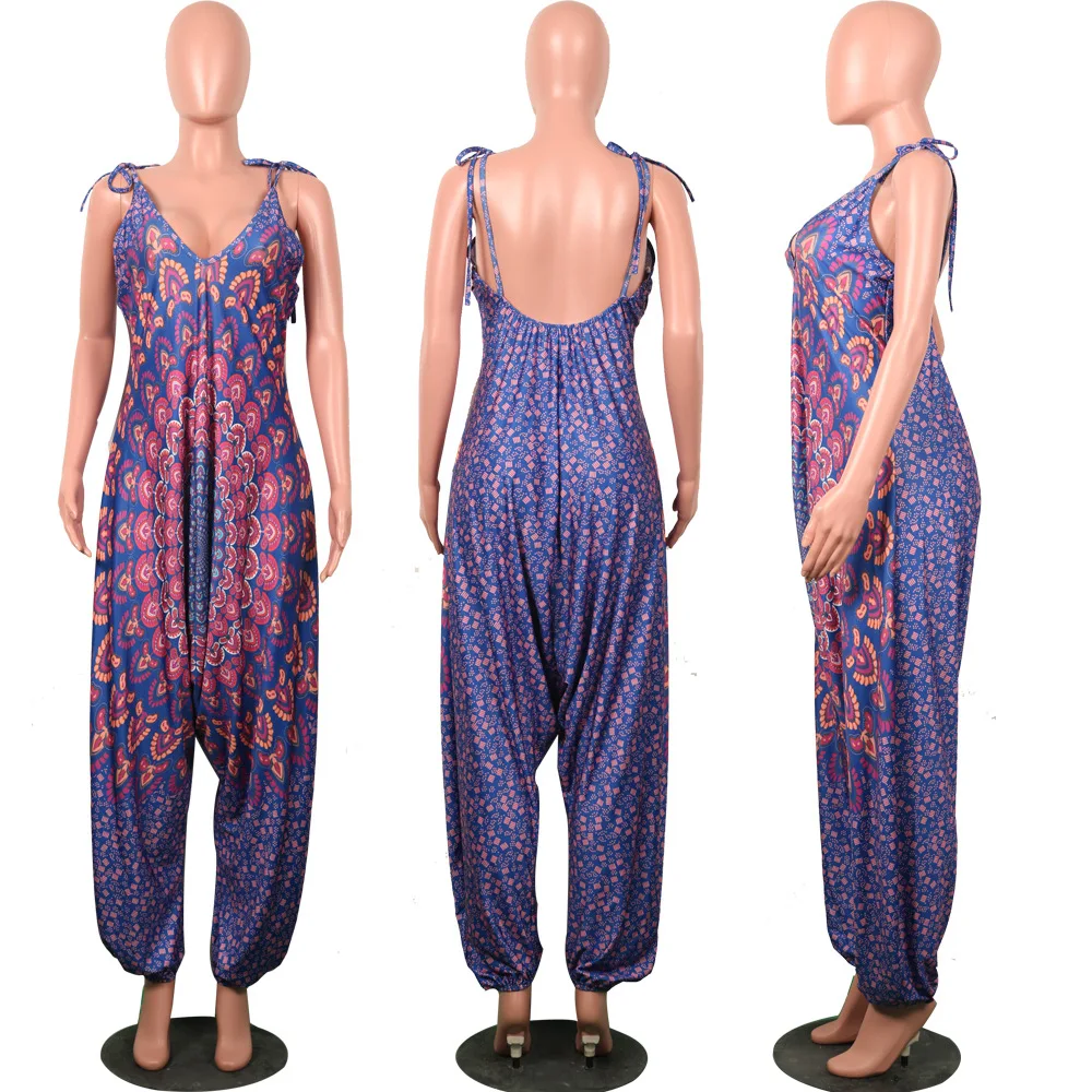 

Women's jumpsuits & rompers beach style deep V-neck halter causal sexy backless jumpers European and American style for ladies