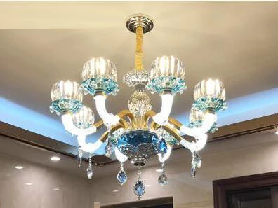 8 light Европейский Хрустальная люстра Гостиная Спальня лампа современный ресторан магазин КТВ синий led лампы кристалла современный люстры люстра шары современный люстра кольца белые светильник потолочный люстра - Цвет абажура: 8 light