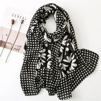 ladies fashion black white dot floral viscose shawl scarf autumn ethnic printe muffler headband foulards sjaal wrap hijab snood
