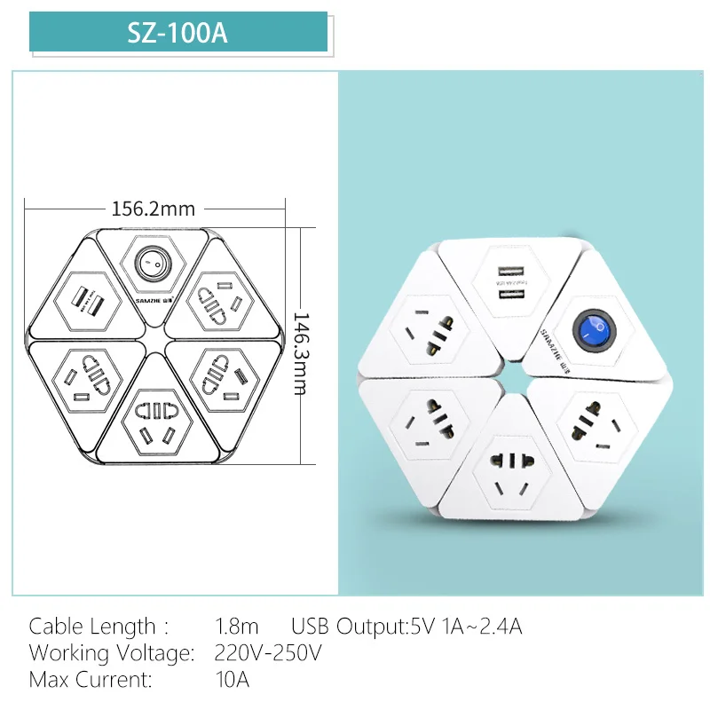 SAMZHE power Strip розетка переносная лента переходник с 3 usb-портом многофункциональная умная Домашняя электроника - Цвет: SZ-100A