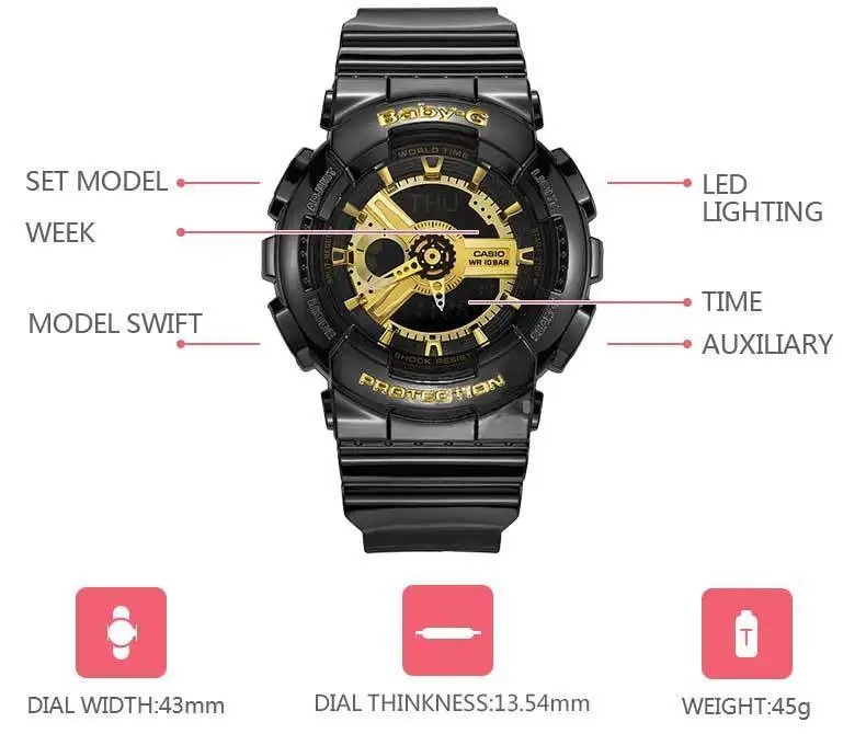 CASIO Часы BABY-G серии женские наручные часы BA-110-1A водонепроницаемый светодиодный спортивные часы Relogio часы подарок высокое качество ударопрочный
