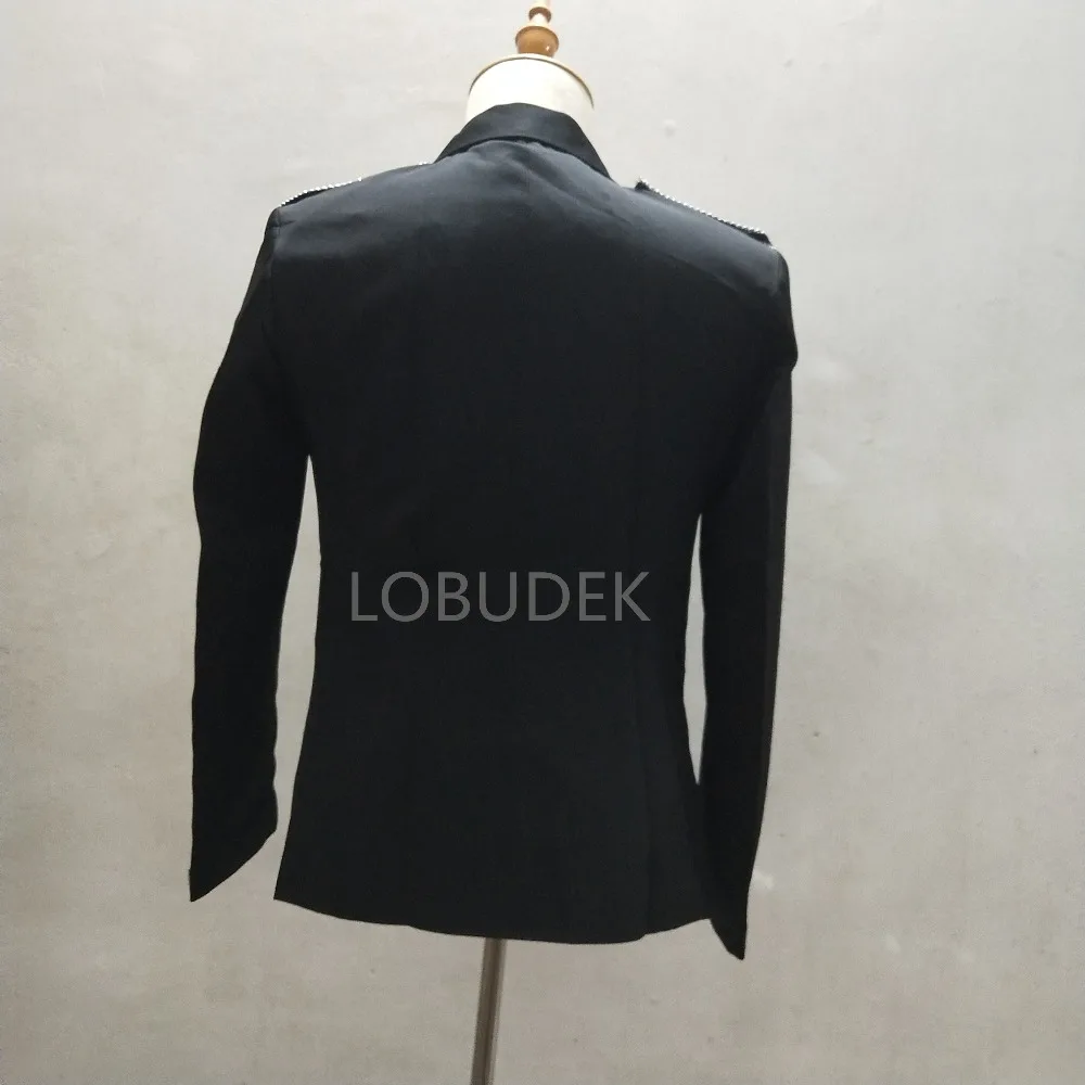 Silvery Rivet Mirrors Blazers Black Slim Coat Nightclub Sequins Stage Costume Men Singer Host Performance Clothes Outerwear | Мужская