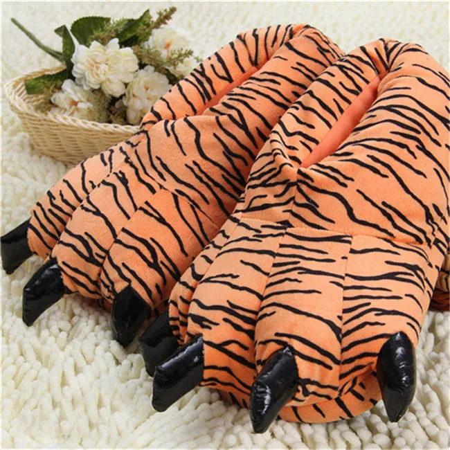 tiger LIN KING/удобные тапочки унисекс в виде лап забавных животных; женские и мужские тапочки в виде лап милого монстра; теплые домашние тапочки из мультфильма из мягкого плюша - Цвет: tiger