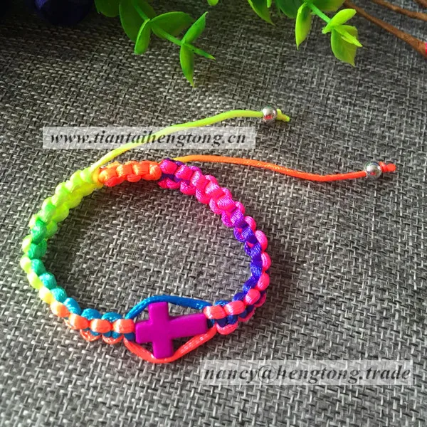 

Оптовая продажа, браслет из веревки радужного цвета, браслет из звеньев с узлом, браслет с крестиком