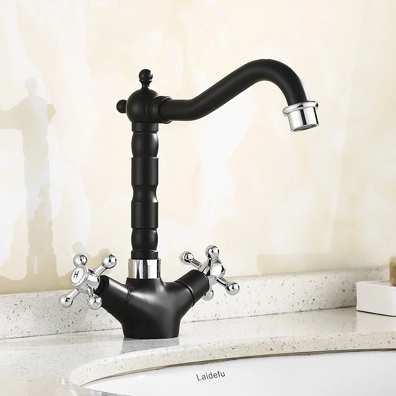 

Black Bathroom Faucets Sink Mixer Hot and Cold Water Taps Dual Handle Copper BRass Bathroom Vessel Sink Swivel Mixer Taps ZR391