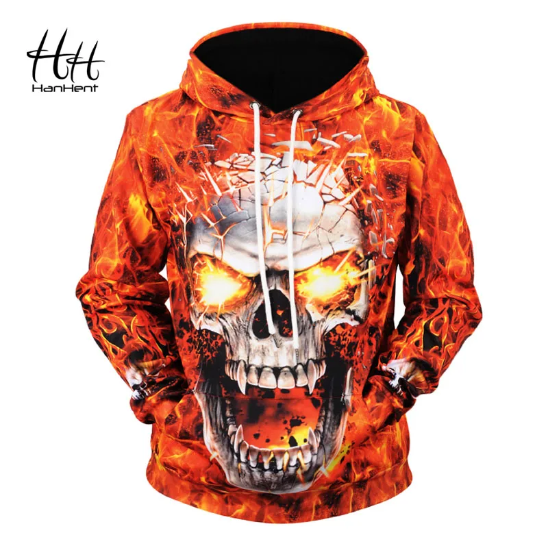 HanHent 3D печатных толстовки Fire мужской 2018 новый с капюшоном Большие размеры