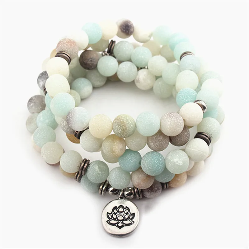 Модный матовый браслет с бусинами Amazonite108 Mala Тибетский молитвенными Будды йогой