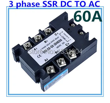 

DC to AC SSR-3P-60 DA 60A SSR relay input DC 3-32V output AC480V Three phase solid state relay