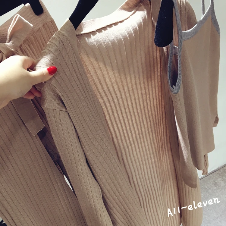 Женский модный вязаный комплект из 2 предметов длинный Повседневный кардиган +