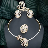 modemangel special geometric cubic zironium 3 tone for women necklace bracelet earring ring set